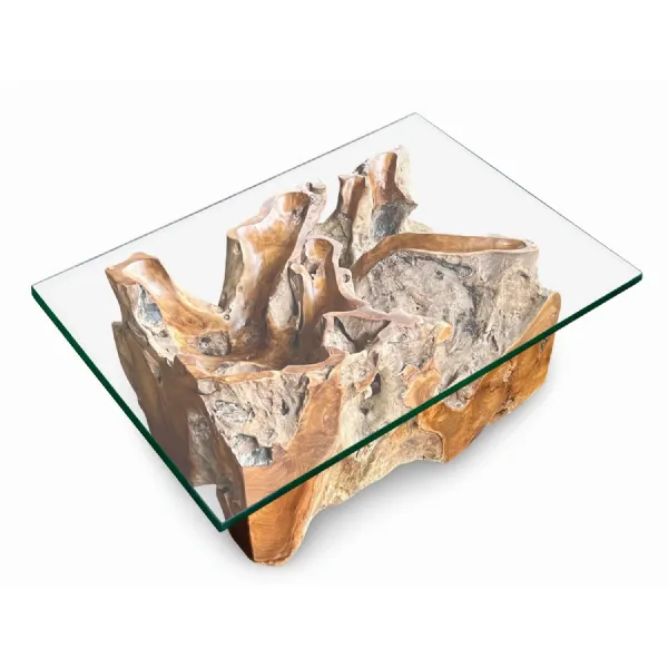 Clear Glass Top Rectangle Coffee Table with Root Base