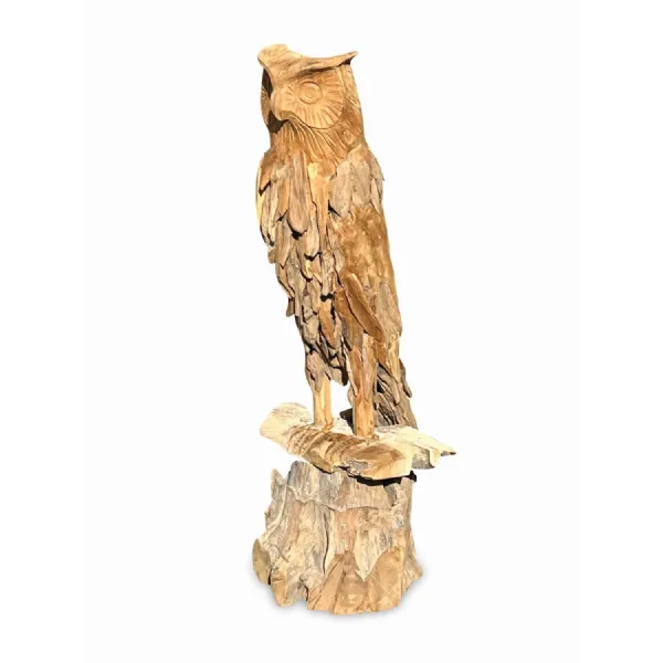 Large Natural Teak Root Hand Crafted Owl Sculpture