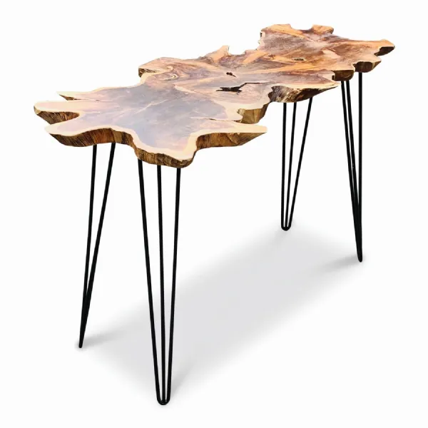Natural Teak Root Top Industrial Console Table Metal Legs