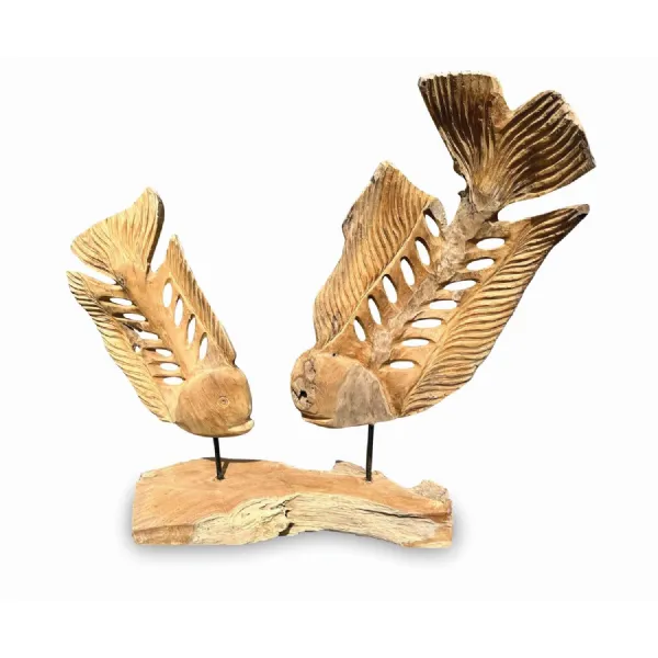 Double Fish Skeleton Sculpture On Stand Large