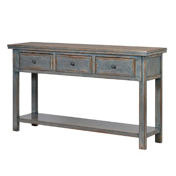Pale Blue Wash Distressed Finish Wooden Shabby Chic Console Table