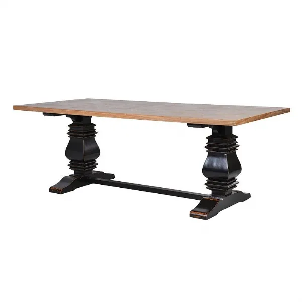 Large Black Painted Shabby Chic Parquet Topped Dining Table
