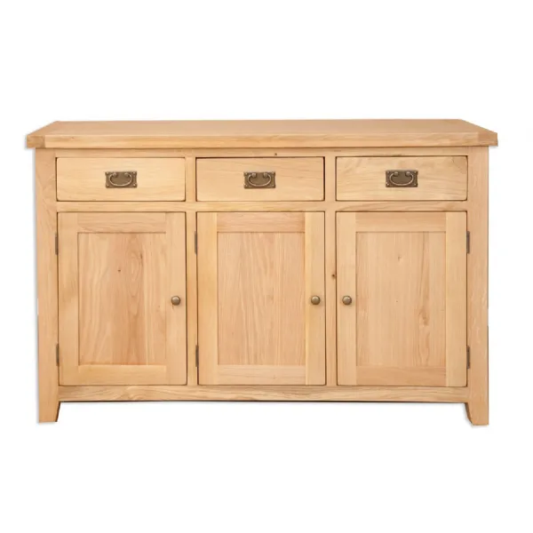 Natural Oak 3 Door Sideboard with 3 Drawers and Cabinet Storage