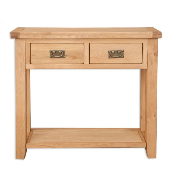 Rustic Oak 2 Drawer Console Table with Open Shelf