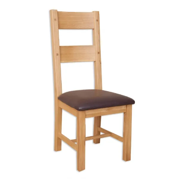 Traditional Natural Oak Dining Chair with Brown PU Seat Pad