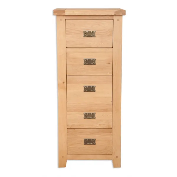 Traditional Natural Oak 5 Drawer Tall Bedroom Chest of Drawers