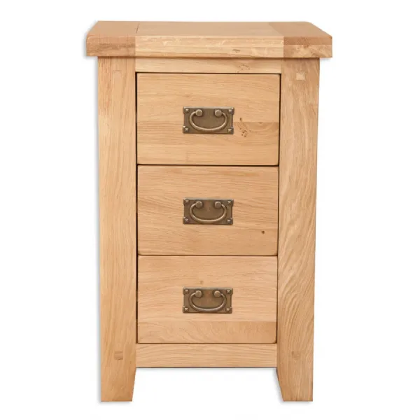 Rustic Oak 3 Drawer Bedroom Bedside Cabinet