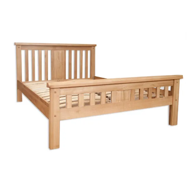 Natural Oak Double Bed Frame with Slatted Headboard and Footboard