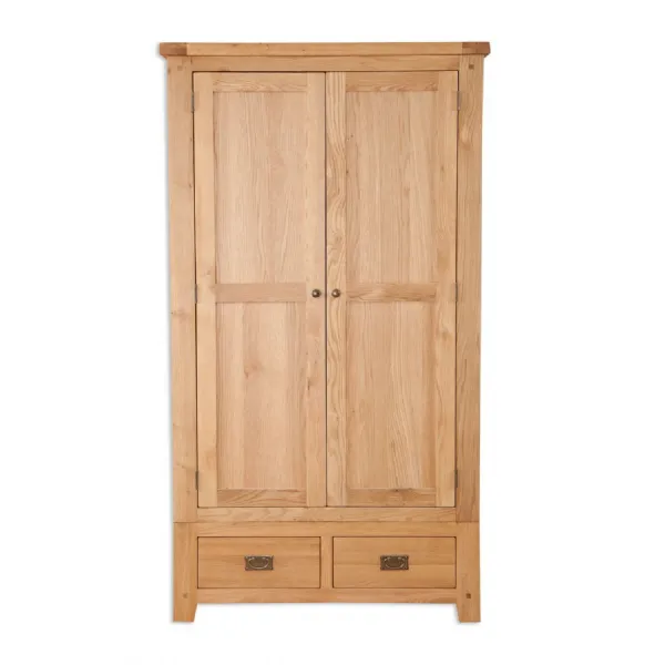 Traditional Natural Oak 2 Door Double Wardrobe with 2 Drawers