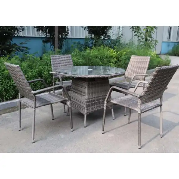 Callum Grey Rattan 4 Seat Round Dining Set