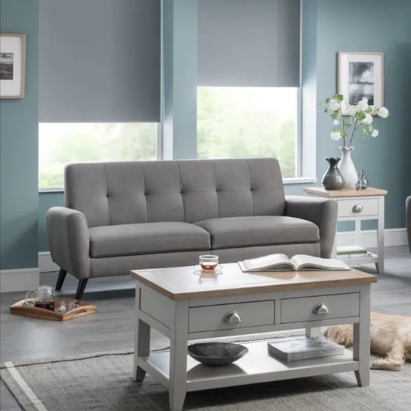 Retro Grey Linen Fabric Upholstered 3 Seater Sofa