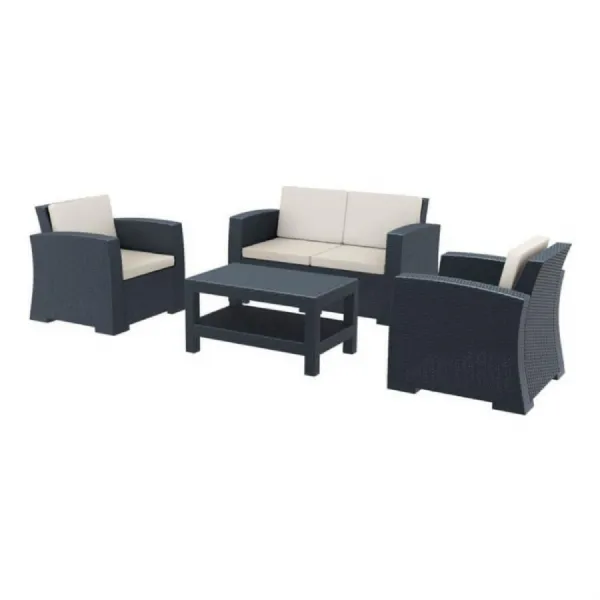 Dark Grey Rattan 4 Piece Sofa Set