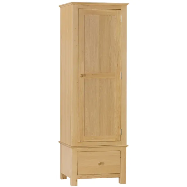 Natural Oak 1 Door 1 Drawer Single Slim Narrow Wardrobe
