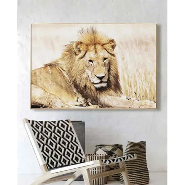 Golden Lion Glass Large Wall Art Gold Framed