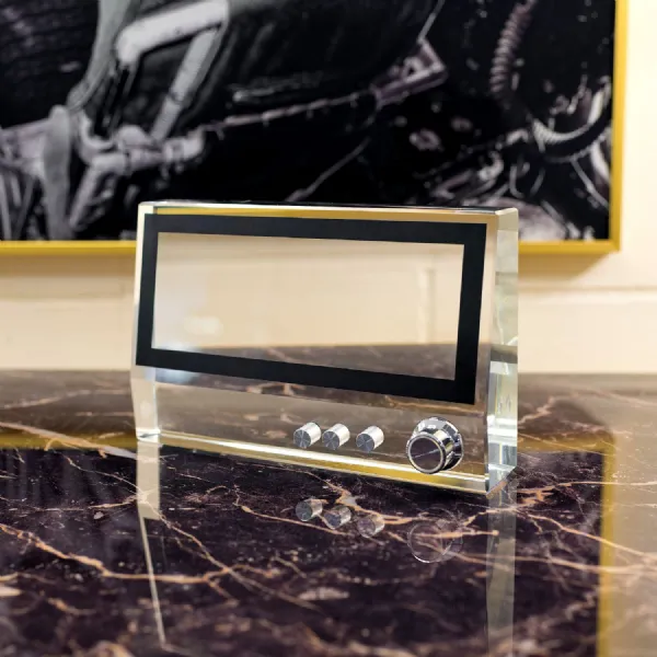 Crystal Glass Tablet Retro Ornament with Metal Detailing
