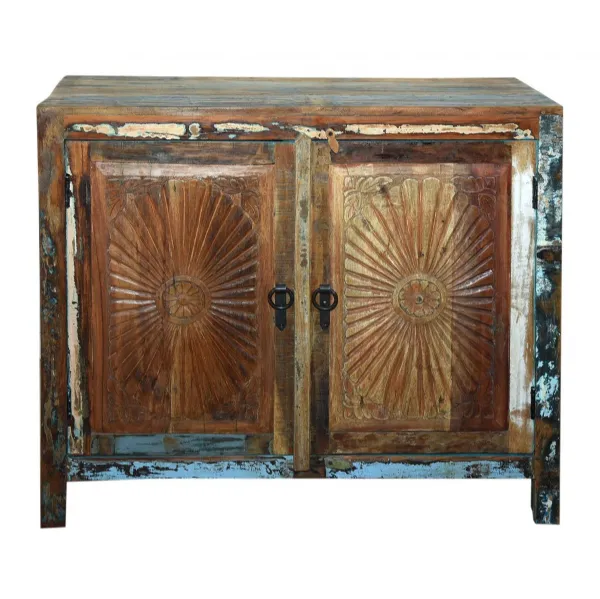Distressed Teal and Natural Reclaimed Wood 2 Door Sideboard