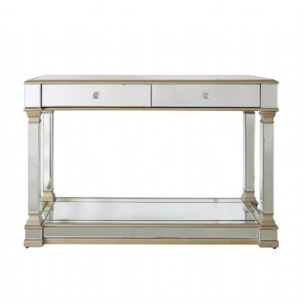 Pollo Console Mirror Table 2 Drawer Champagne Trim