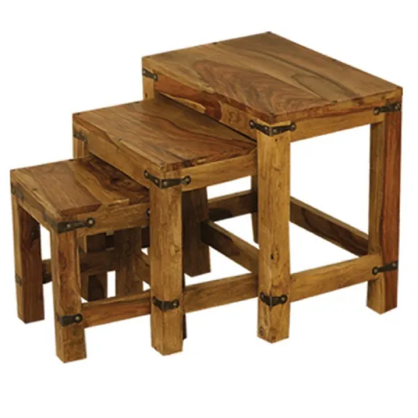 Rustic Solid Sheesham Wood Nest of Tables