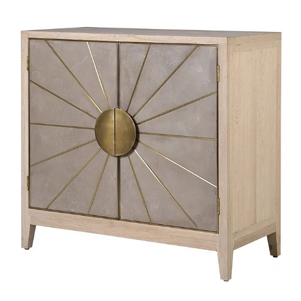 Art Deco Cocoa Starburst Oak And Brushed Gold 2 Door Sideboard