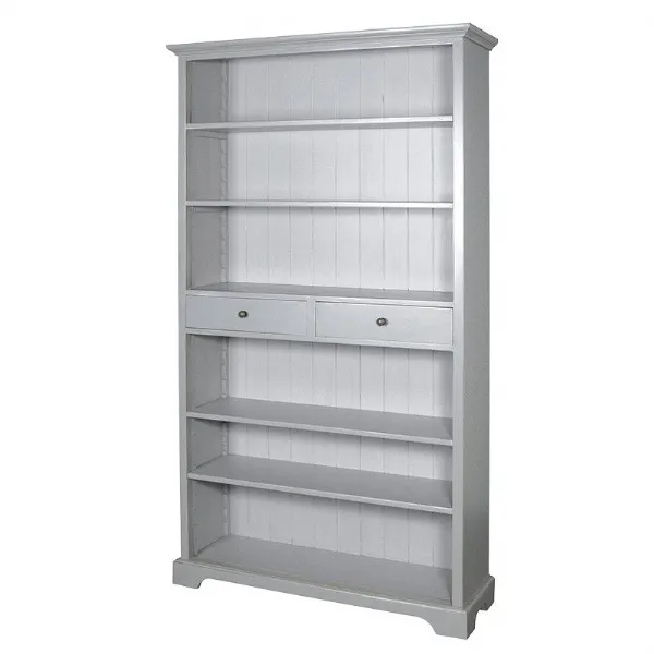 Grey Painted Bookcase With 2 Drawers and 5 Shelves