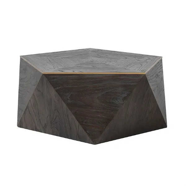 Darkwood and Gold Trim Hexagon Coffee Table