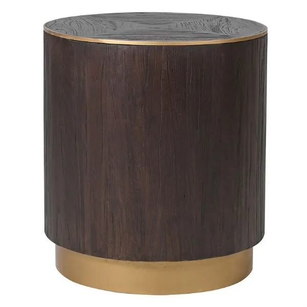 Brushed Elm And Copper Round Lamp Table