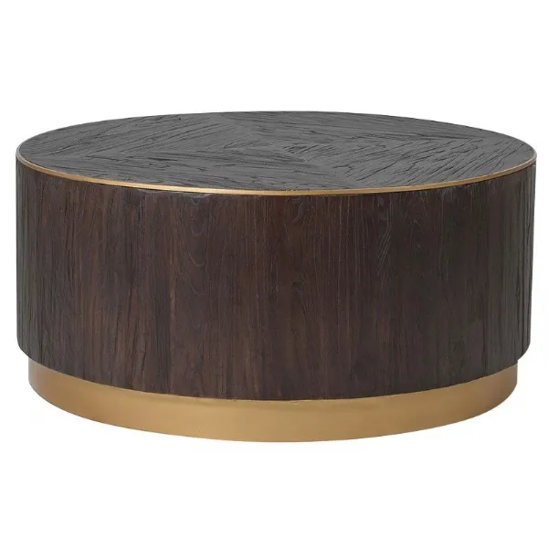 Brushed Elm And Copper Round Coffee Table With Base