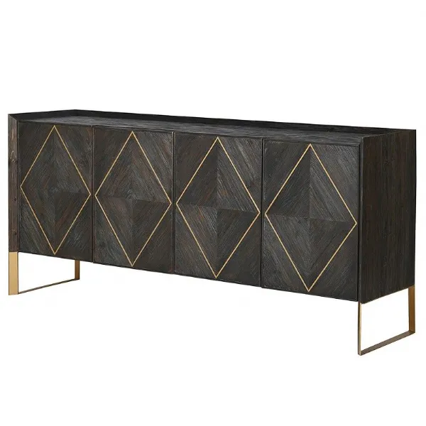 Modern Brushed Elm And Copper 4 Door Wide Sideboard