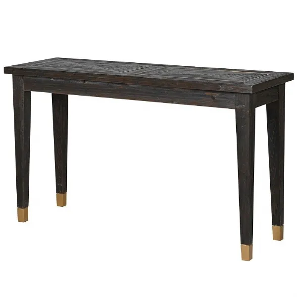 Rectangular Shape Brushed Elm And Copper Side Table With Leg Caps