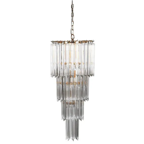 Gold Mid century Tiered Crystal Chandelier
