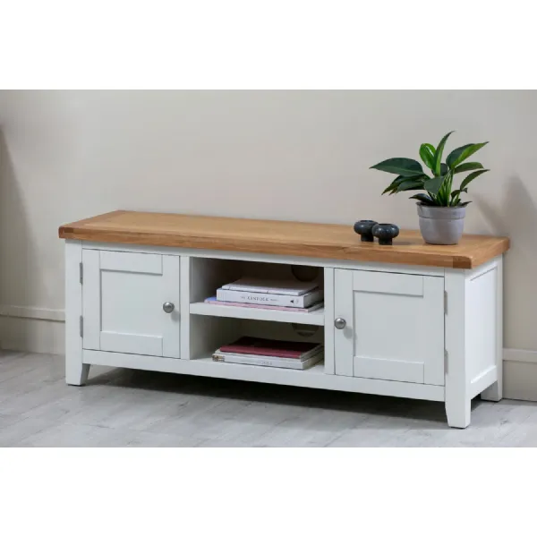 Modern White Painted Oak Top 2 Door TV Unit