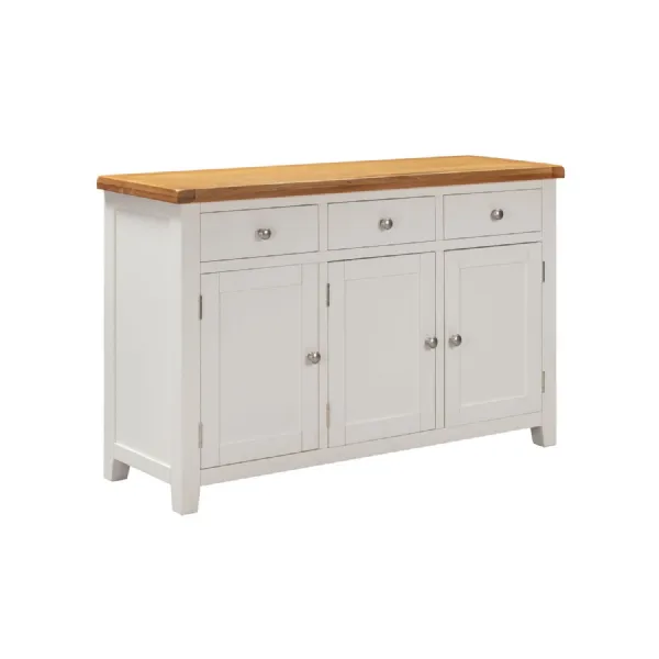 Modern White Painted 3 Door Sideboard with Natural Oak Top