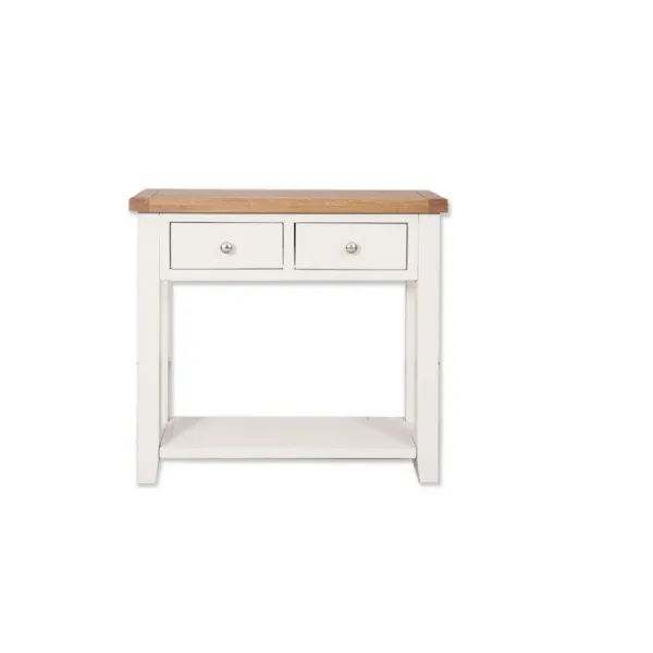 Modern White Painted Oak Top 2 Drawer Console Table