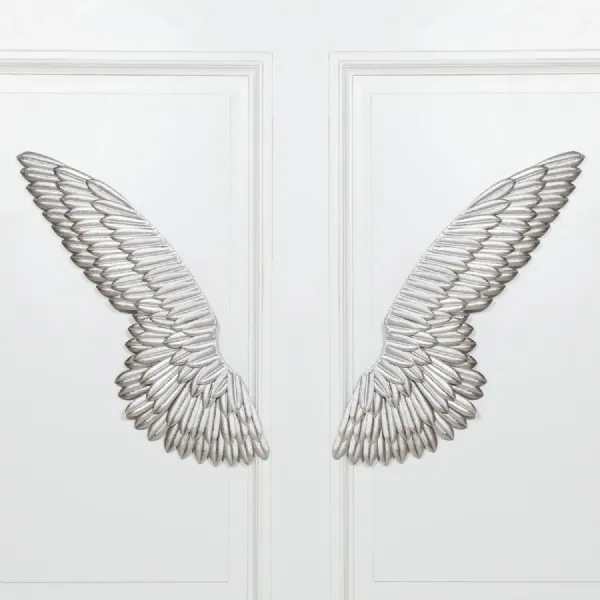 Large Metal Wall Silver Angel Wings