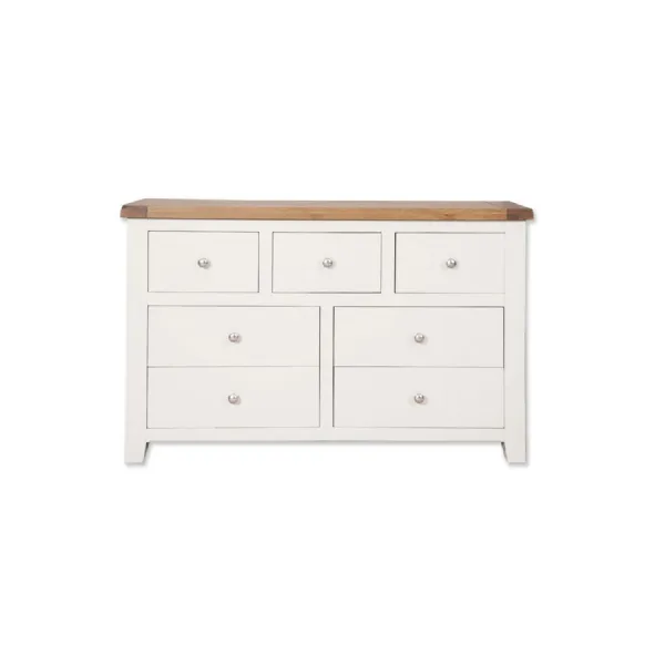 Modern White Painted 7 Drawer Wide Chest with Oak Top