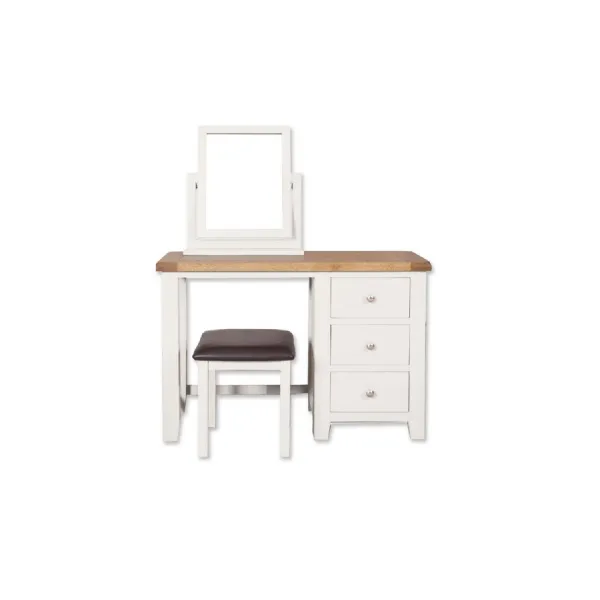 Modern White Painted Dressing Stool Brown PU Leather