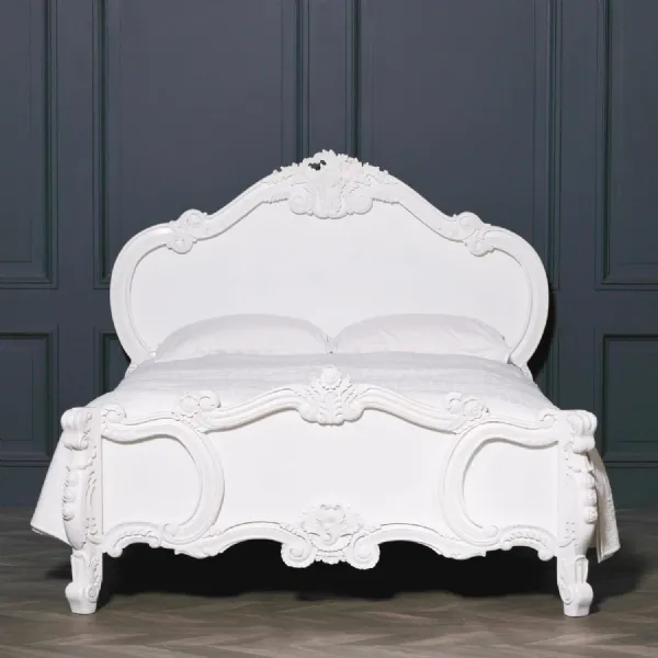 French Carved Rose Cherub White King Size 5ft Bed
