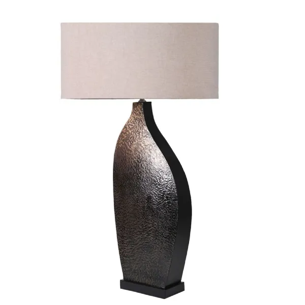 Curved Bronze Effect Table Lamp with Linen Shade