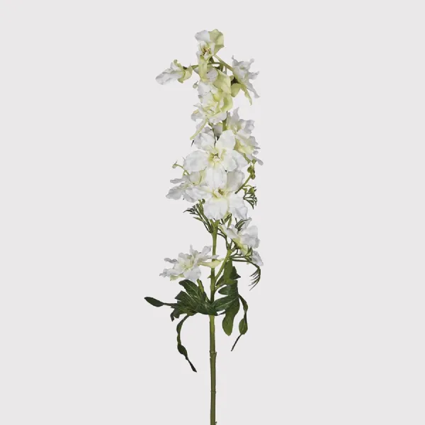 White Delphinium Spray with Leaves