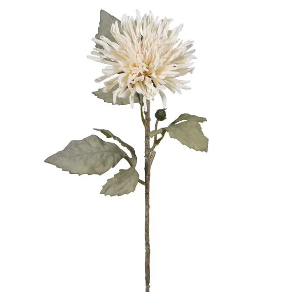 Ivory Dahlia Stem with Leaves