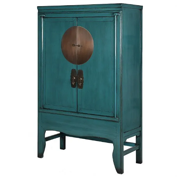 Antique Blue Tall 2 Door Oriental Cabinet