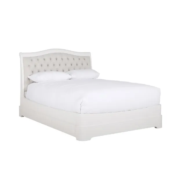White Painted Linen Upholstered 6ft Super King Size Bed with Curved Headboard