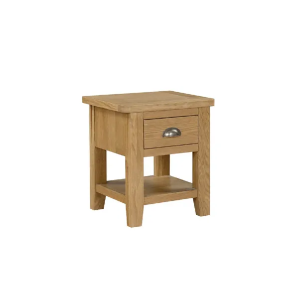 Natural Oak 1 Drawer Small Lamp Table with Shelf