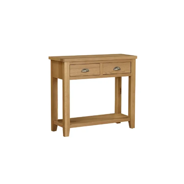 Natural Oak 2 Drawer Console Table with Shelf