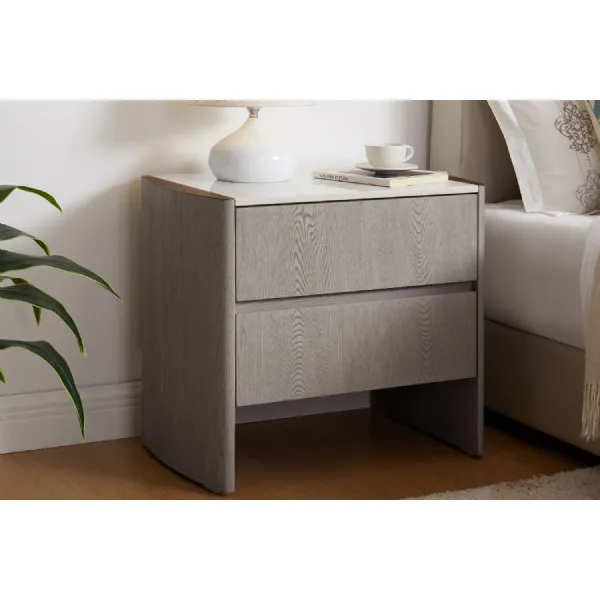 Washed Oak 2 Drawer Bedside Table with Stone Top