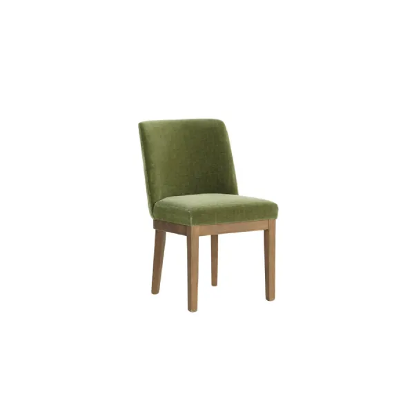 Green Fabric Dining Chair with Solid Wooden Legs