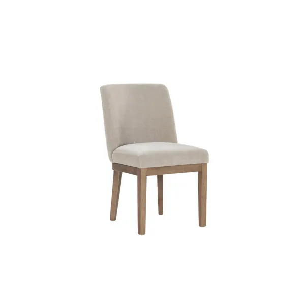 Latte Fabric Dining Chair with Solid Wooden Legs