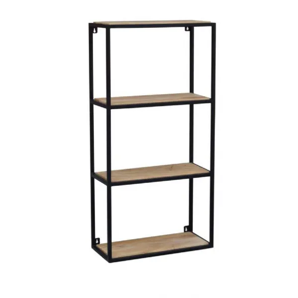 Industrial Solid Wood and Metal 4 Tier Wall Shelf