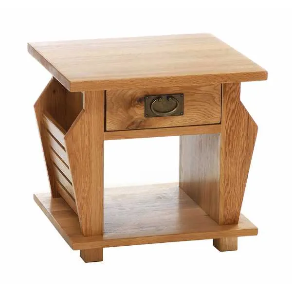 Vancouver Petite Oak Magazine Storage Rack Lamp Table With 1 Drawer