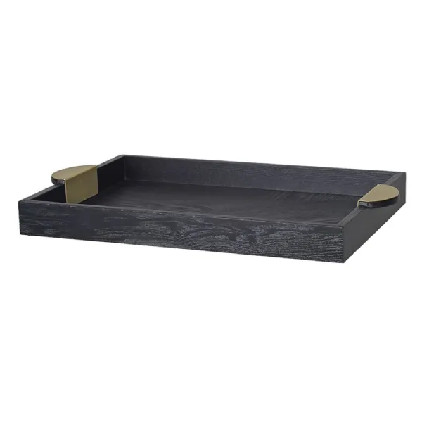 Black Wooden Tray with Gold Handle